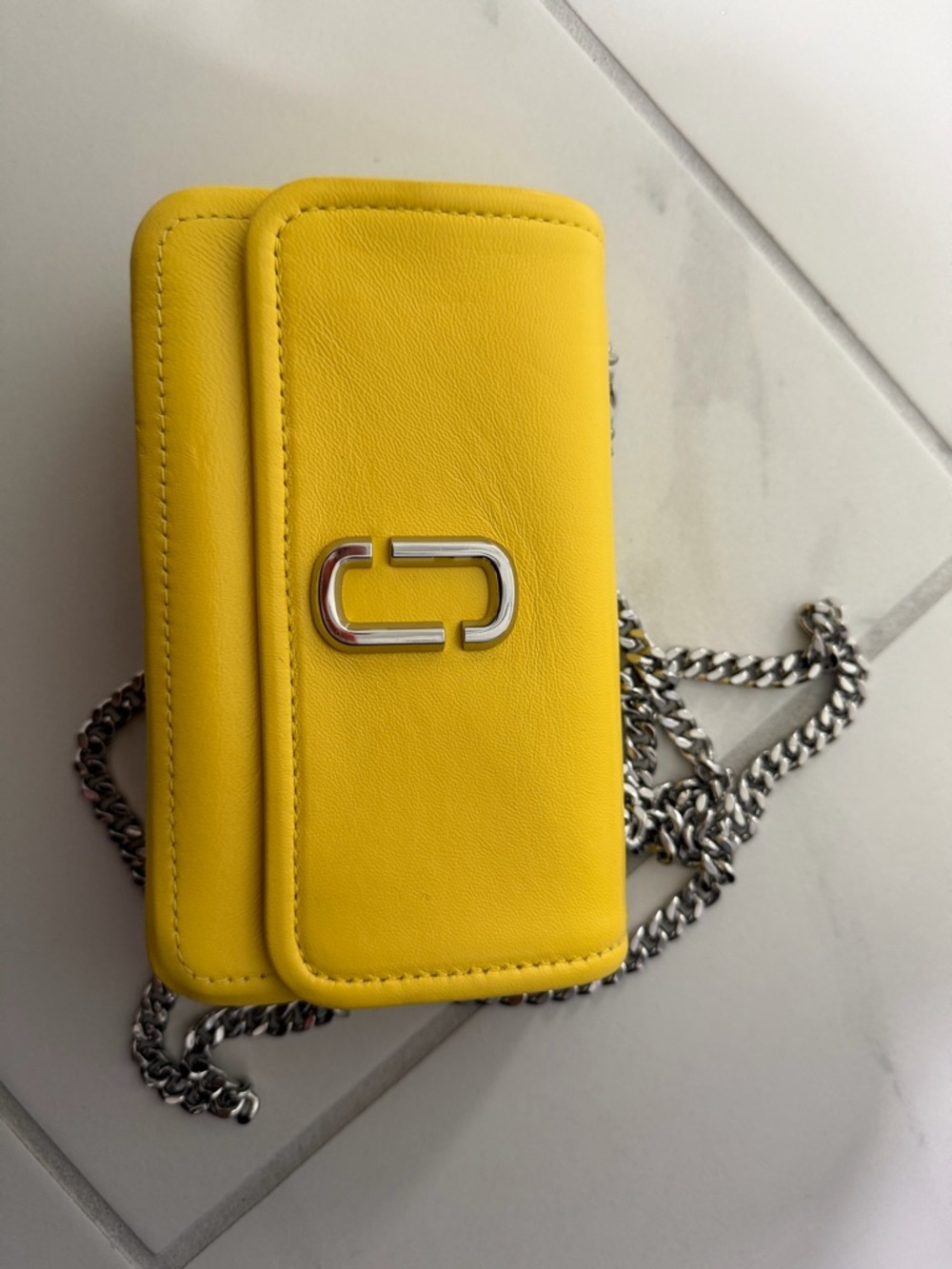 Yellow Crossbody Phone Bag with Silver Chain